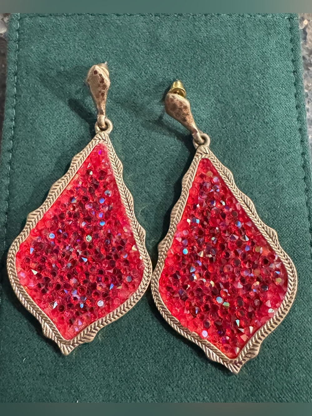 Gold-Tone Red Crystal Statement Drop Earrings